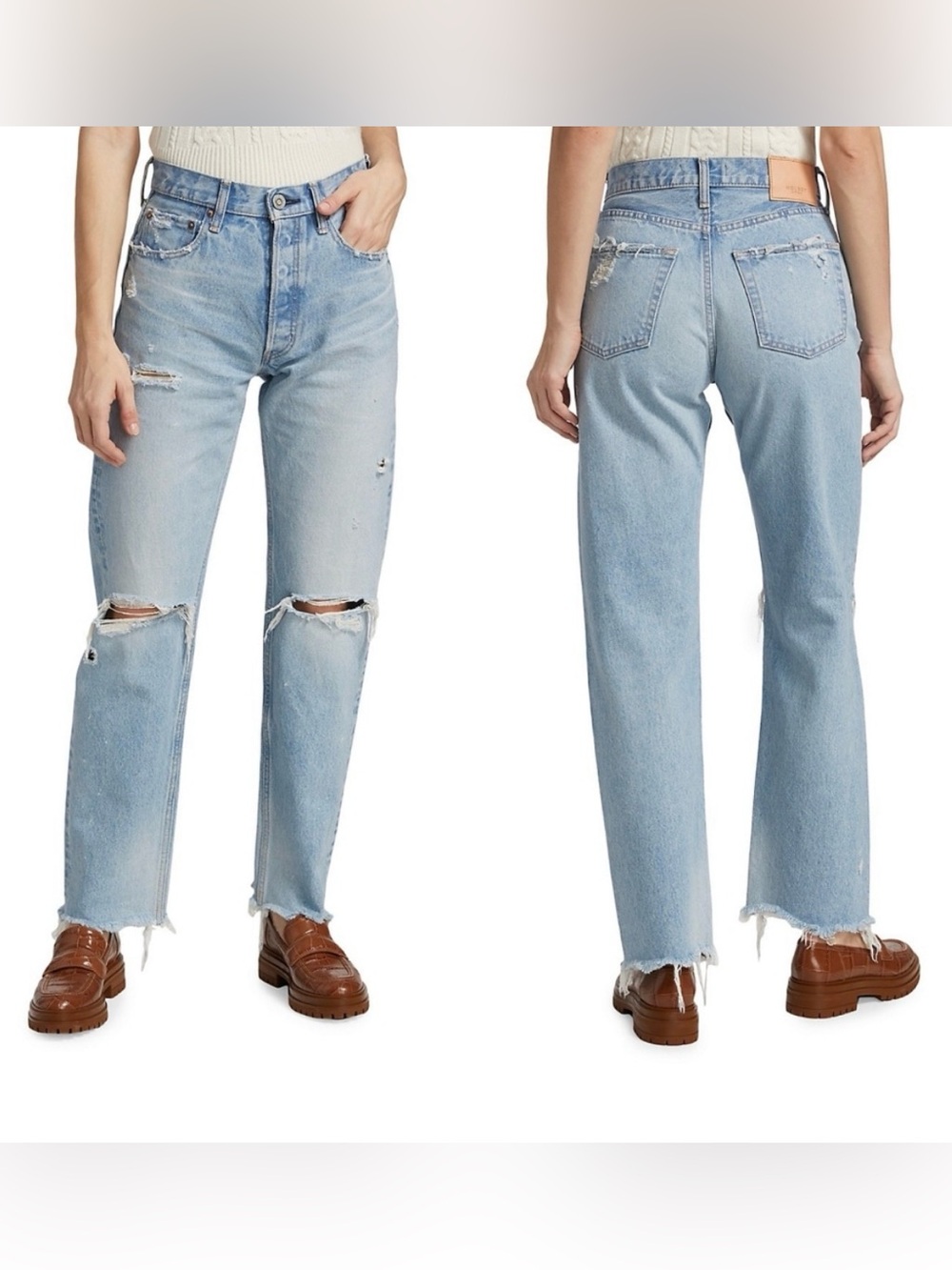 Moussy Vintage Odessa High- Rise Distressed Wide Straight- Leg Jeans size 26